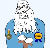 beard blue_shirt cane closed_eyes closed_mouth oldfag senile subvariant:oldfaggot variant:cobson white_hair // 803x768 // 101.4KB