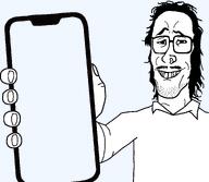 collar collared_shirt glasses grin hair holding_phone long_hair mullet mustache nose_piercing nose_ring phone raised_eyebrow showing_phone showing_something smug subvariant:mulletjak_phone variant:mulletjak // 1780x1550 // 46.5KB