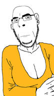 arm big_breasts breasts closed_mouth clothes ear glasses hand neutral soyjak stubble variant:cobson // 563x1000 // 136.8KB
