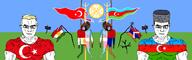armenian_cross azeriaryan_gemerald background beard blond blood blood_from_eyes blue_eyes brown_hair crescent_and_star flag:armenia flag:artsakh flag:azerbaijan flag:kurdistan flag:pedophilia_pride_flag flag:transgender_pride_flag flag:turkiye glasses golden_flag_pole grass hanged kurdish_sun nigger red_sclera shitskin sign sky subvariant:muscular_chud text unibrow variant:bernd variant:chudjak waving_flag white_skin // 3955x1235 // 730.8KB