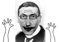 arm clothes glasses hair hand hands_up irl open_mouth philosophy rene_guenon variant:excited_soyjak white_skin // 593x425 // 105.7KB