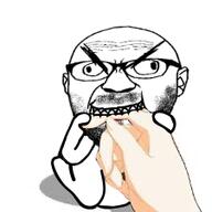 angry bite cross_eyed finger full_body glasses hand leg soyjak stubble variant:cirrus // 225x225 // 26.8KB