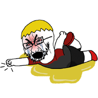 angry animated bloodshot_eyes clothes crying fist full_body glasses hair nate open_mouth piss soyjak stubble tantrum urine variant:soyak yellow_hair // 700x700 // 128.1KB
