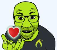 artist:bucephalus_(kiwi_farms) clothes feels glasses green_skin hand heart holding_object kiwifarms looking_at_you open_mouth perro_hold series:kiwiperros soyjak sticker stubble subvariant transparent_background tshirt variant:el_perro_rabioso // 820x720 // 61.9KB