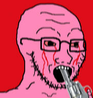 blood bloodshot_eyes blur crying firearm glasses gun hand holding_gun holding_object holding_revolver open_mouth pink_skin pistol revolver soyjak stubble suicide variant:soyak weapon // 700x740 // 73.8KB