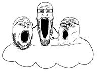 3soyjaks cloud glasses open_mouth soyjak stubble trend:soyjak_trio variant:gapejak variant:markiplier_soyjak variant:tony_soprano_soyjak // 878x676 // 95.4KB