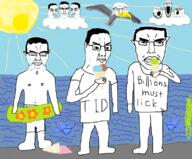 beach chud ice_cream multiple_soyjaks soyjak soyjak_trio summer variant:chudjak variant:feraljak variant:gapejak variant:impish_soyak_ears variant:markiplier_soyjak variant:tony_soprano_soyjak // 1145x946 // 230.4KB