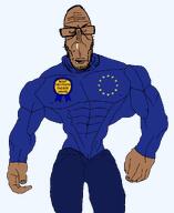 award blue_pants blue_shirt body booger brown_skin buff clothes crying european_union mge subvariant:euromutt text variant:markiplier_soyjak // 859x1048 // 29.9KB