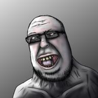 art drawfag drawing glasses gradient green_eyes multiple_eyes open_mouth rotten_teeth shadow soyjak stubble variant:shotjak wrinkles // 3000x3000 // 2.8MB