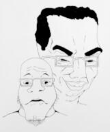 2soyjaks closed_mouth frown glasses hair redraw smile smug soyjak stubble variant:chudjak variant:markiplier_soyjak // 957x1144 // 166.5KB