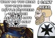 adeptus_astartes angry armor black_templars codex_astartes crying gold meme nordic_chad purity_seal space_marines text ultramarines variant:cryboy_soyjak warhammer // 1242x846 // 124.2KB
