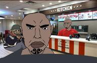 2soyjaks angry brown_skin closed_mouth frown glasses groyper kfc maori mcdonalds meta:tagme mongrel_mob new_zealand soyjak speech_bubble speech_bubble_empty stubble subvariant:chudjak_front tattoo variant:chudjak variant:soyak // 1080x703 // 112.7KB