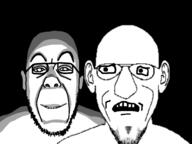 2soyjaks closed_mouth ear glasses ominous open_mouth scared smile soyjak stubble variant:drossjak variant:susjak // 1440x1080 // 285.7KB