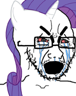 animal_ears crying ear hair horn mouth_open my_little_pony pony rarity rarity_(my_little_pony) red_eyes unicorn variant:cryboy_soyjak // 634x800 // 24.5KB