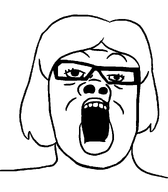 glasses hair meta:template open_mouth series:foidjaks transparent_background variant:a24_slowburn_soyjak woman // 908x1040 // 19.3KB