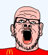 amerimutt glasses mcdonalds mustache open_mouth soyjak stubble variant:a24_slowburn_soyjak white_skin // 454x520 // 23.9KB