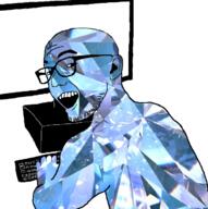 computer gem gem_skin glasses open_mouth smile soyjak stubble variant:zoomer_on_computer // 696x701 // 465.8KB