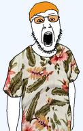 danny_elfman glasses hawaiian_shirt oingo_boingo open_mouth orange_glasses orange_hair soyjak soyngo_boyngo stubble tewi_jakman variant:tewi // 357x563 // 192.9KB