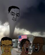 4soyjaks black_skin bloodshot_eyes brown_skin crying flag:united_states glasses irl_background italy_vs_mexico its_over open_mouth soyjak stubble text tornado trailer_house variant:chudjak variant:soyak // 688x841 // 466.3KB