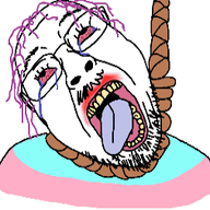 3dgifmaker ack bloodshot_eyes compression crying dead flag glasses hair hanging lipstick mustache open_mouth purple_hair purple_tongue rope soyjak stubble suicide template tongue tranny variant:bernd yellow_teeth // 253x253 // 1.4MB