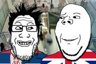 2soyjaks are_you_soying_what_im_soying china closed_mouth escalator flag flag:serbia flag:united_kingdom glasses hair looking_at_each_other serbia smile stubble united_kingdom variant:gapejak variant:markiplier_soyjak // 1195x800 // 436.4KB