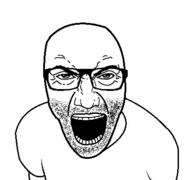 arm clothes glasses open_mouth punisher_face soyjak stubble tshirt variant:el_perro_rabioso // 427x400 // 48.7KB