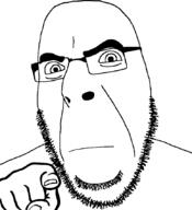 animated closed_mouth frown glasses hand pointing pointing_at_viewer soyjak stubble variant:cobson // 775x849 // 44.4KB