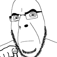 animated closed_mouth frown glasses hand pointing pointing_at_viewer soyjak stubble variant:cobson // 775x849 // 44.4KB