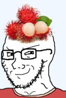 closed_mouth food fruit glasses looking_to_the_right rambutan red_shirt smug stubble subvariant:soyak_(smug) variant:soyak // 644x957 // 298.9KB