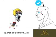 angry antenna arm bloodshot_eyes blue_checkmark blue_eyes chad clothes crying full_body glasses go_back hair hand leg nate nordic_chad open_mouth soyjak soyjak_party stubble text tshirt twitter variant:soyak white_skin // 3400x2300 // 552.8KB