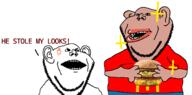 2soyjaks amerimutt angry clothes hamburger mcdonalds subvariant:impish_amerimutt text variant:impish_soyak_ears // 2019x998 // 276.1KB