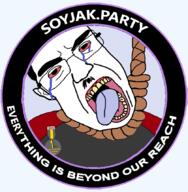 badge bloodshot_eyes clothes crying ear glasses hair hanging mustache nate open_mouth rope soot_colors soyjak soyjak_party subvariant:patrick suicide text tongue variant:chudjak yellow_teeth // 840x859 // 388.7KB