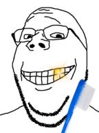 brush glasses golden_tooth shiny smile soyjak sparkle stubble subvariant:wholesome_soyjak toothbrush variant:gapejak // 600x800 // 81.5KB