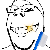 brush glasses golden_tooth shiny smile soyjak sparkle stubble subvariant:wholesome_soyjak toothbrush variant:gapejak // 600x800 // 81.5KB