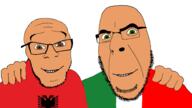 2soyjaks albania brown_eyes brown_skin clothes country flag flag:albania flag:italy glasses green_eyes grin hand italy no_more_brother_wars reichsadler smile stubble variant:cobson variant:feraljak // 1920x1080 // 53.0KB