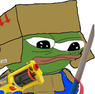 amphibian animal blue_shirt cardboard cardboard_hat closed_mouth clothes frog green_skin hat lips nas nas:pepe nerf nerf_gun pepe pepe_the_frog subnas:apu sword transparent_background // 1651x1639 // 1.3MB