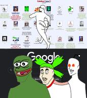 4chan animanstudios anime antenna ass clothes ear frog full_body glasses google green_hair hair open_mouth orange_eyes pepe reddit smile soyjak stubble variant:unknown walking yotsoyba // 595x669 // 247.7KB