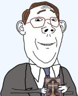 bible book brown_hair catholic christianity clothes collared_shirt douay_rheims_bible double_chin ear english_text glasses hair happy holding_book holding_object looking_at_you necktie smile soyjak suit suit_and_tie text transparent_background variant:protestantjak white_shirt // 1472x1801 // 480.2KB