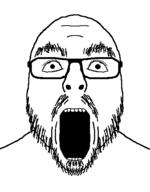 artist:ronald flart glasses looking_at_you mustache open_mouth soyjak stubble template thick_eyebrows tiktok variant:flartson // 410x524 // 19.0KB