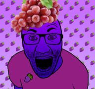 arm clothes food foodjak fruit glasses gradient grape hat open_mouth purple_eyes purple_skin series:fruiterz! soyjak stubble tshirt variant:el_perro_rabioso // 427x400 // 200.6KB