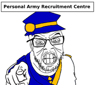 angry award awardsan cap clenched_teeth clothes coat glasses hat personal_army_recruitment_centre pointing pointing_at_viewer raid teeth troonslop uniform variant:feraljak // 450x406 // 63.8KB