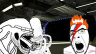 3soyjaks alien alien_(movie) angry david_bowie glasses green_eyes h_r_giger hair open_mouth orange_hair sharp_teeth soyjak stubble tattoo variant:cobson variant:feraljak variant:unknown xenomorph // 1191x670 // 212.6KB