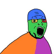 color colorful glasses open_mouth soyjak stubble variant:shroomjak wrinkles // 648x651 // 5.5KB