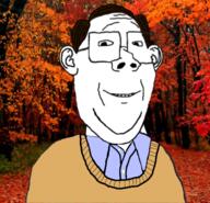 autumn brown_hair business clothes ear glasses hair irl_background smile soyjak sweater variant:protestantjak // 1244x1199 // 1.8MB