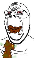 angry arm bloodshot_eyes coprophagia eating glasses hand holding_object holding_poop poop scat smile soyjak stinky stubble subvariant:wholesome_soyjak tired variant:gapejak wrinkles yellow_teeth // 600x1000 // 113.9KB