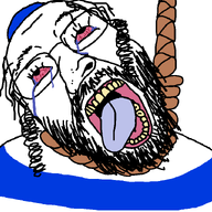 beard bloodshot_eyes clothes crying glasses hair hanging hat jewish_nose judaism kippah meta:not_a_fucking_duplicate mustache open_mouth rope series:spinnerz! soyjak suicide tongue trannyspin variant:bernd yellow_teeth // 760x704 // 124.7KB