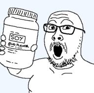 arm glasses holding_object jar open_mouth soy soyjak stubble variant:medsjak // 365x362 // 8.1KB