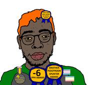 acne award badge brown_skin closed_mouth ear flag:minor_attracted_person flag:transgender_pride_flag glasses hair lips map_(pedophile) pedophile pph sean soygem_party soyjak variant:unknown yellow_sclera // 926x822 // 61.1KB