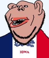 amerimutt black_sclera brown_skin clothes ear flag flag:iowa hair iowa lips mutt open_mouth soyjak state stubble subvariant:impish_amerimutt text transparent_background united_states variant:impish_soyak_ears // 685x800 // 52.4KB