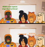 black_hair blond bow coco_(ongezellig) concerned female glasses hair looking_at_each_other maya_(ongezellig) mymy_(ongezellig) ongezellig orange_hair seething subvariant:hunky_twink_sex_machine subvariant:neutralplier subvariant:wholesome_soyjak variant:alicia variant:gapejak variant:markiplier_soyjak zarty zartycuck zellig zellignigger // 1536x1603 // 1.5MB